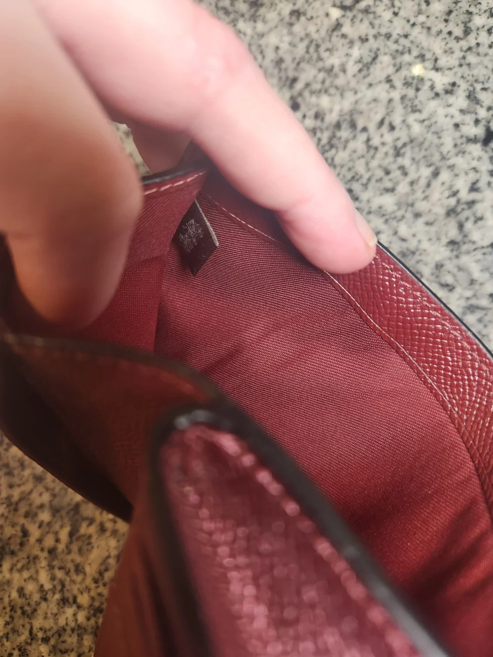 Coach Crossgrain Leather Medium Corner Zip Wallet in Metallic Wine